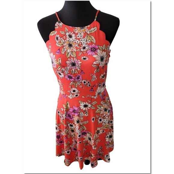The General Good Dresses & Skirts - The General Good Orange Floral Scalloped Sun Dress NWOT